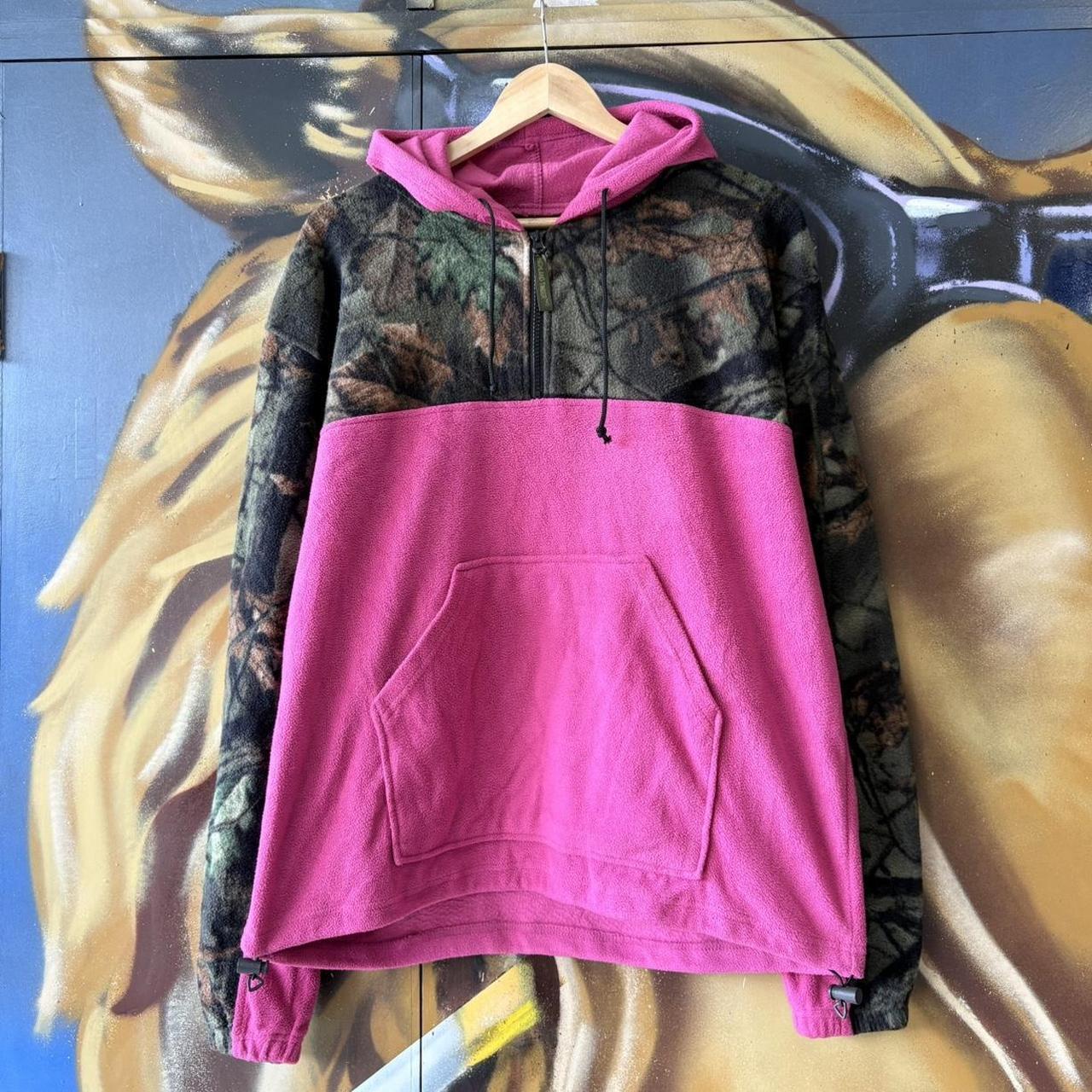 RealTree Mossy Oak Camo Pink Fleece Hoodie Mens Large Quarter Zip USA Hunting Gorpcore Streetwear Vintage 90s Y2K