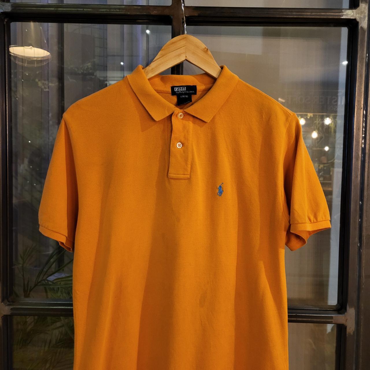 POL091-P - Vintage Ralph Lauren Orange Polo Shirt Short Sleeve collared button up top 90s Y2K Old Money Preppy Smart Casual style with embroidered spellout graphic logo of the iconic pony horse on chest