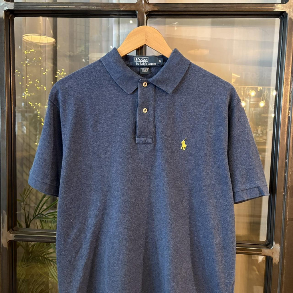 POL405F-P - Vintage Retro Ralph Lauren Blue Plain Polo Shirt Short Sleeve collared button up top  #Y2K #preppy #chiefkeef #oldmoney #ralphlauren