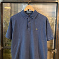 POL405F-P - Vintage Retro Ralph Lauren Blue Plain Polo Shirt Short Sleeve collared button up top  #Y2K #preppy #chiefkeef #oldmoney #ralphlauren