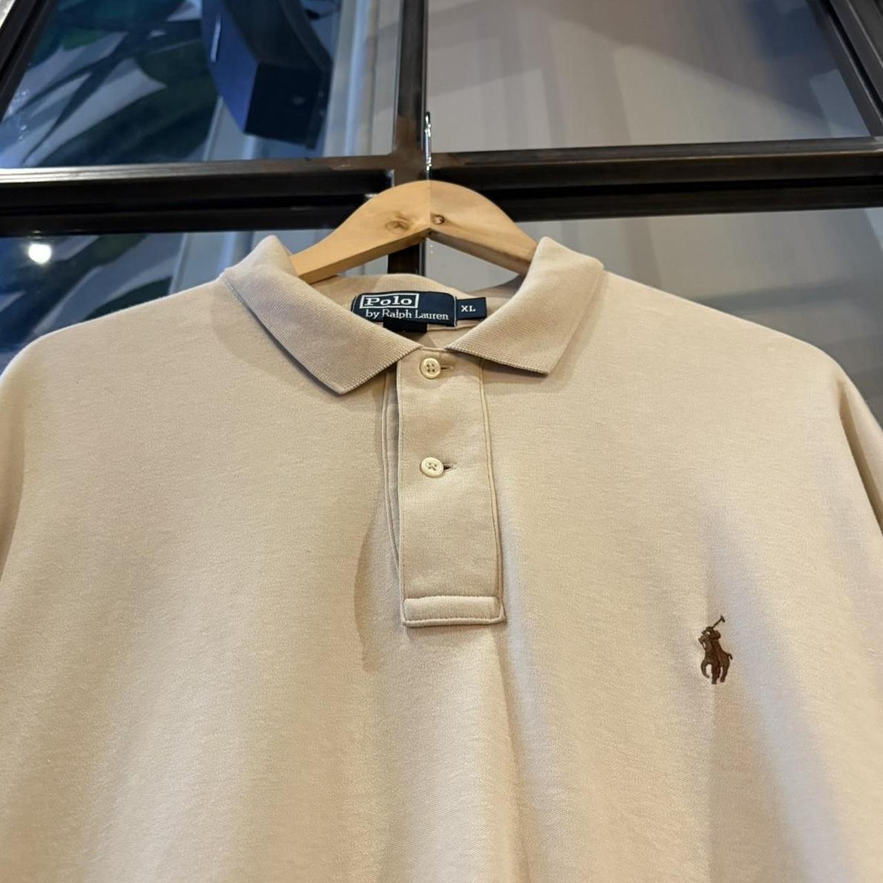 BR1912W-F - Vintage Retro Ralph Lauren Plain Beige Polo Shirt Short Sleeve collared button up top  #Y2K #preppy #chiefkeef #oldmoney #ralphlauren
