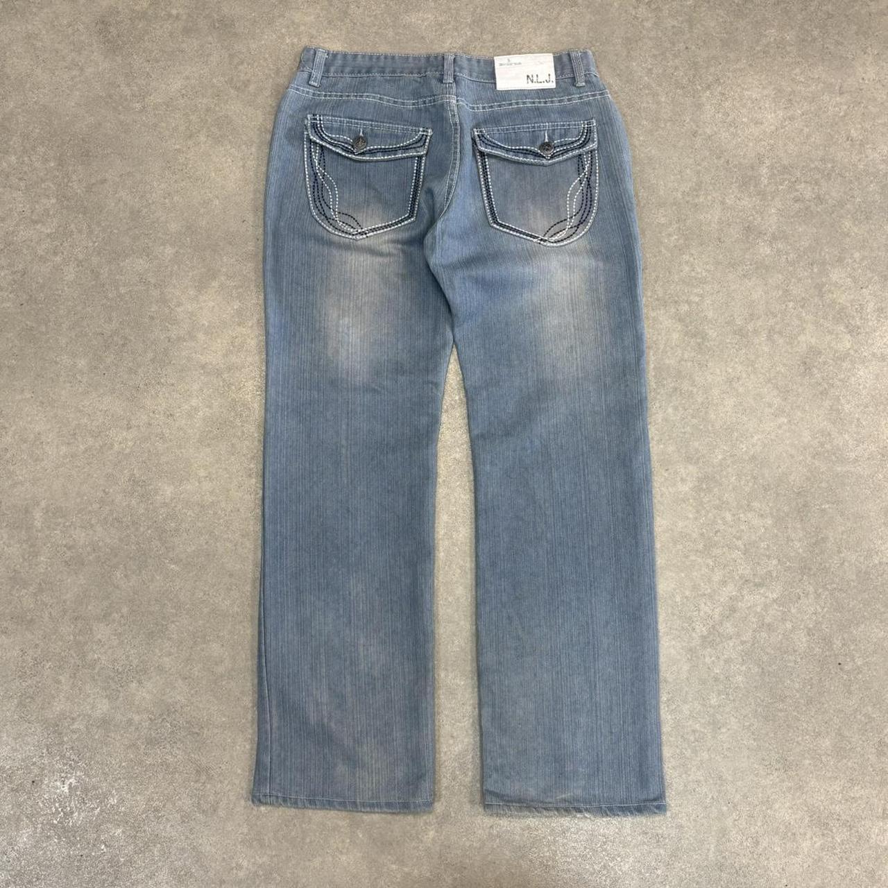 Vintage Light Blue Wash Jeans Mens 34x32 Denim Embroidered Detail Trousers Skate Western Vintage Y2K 90s