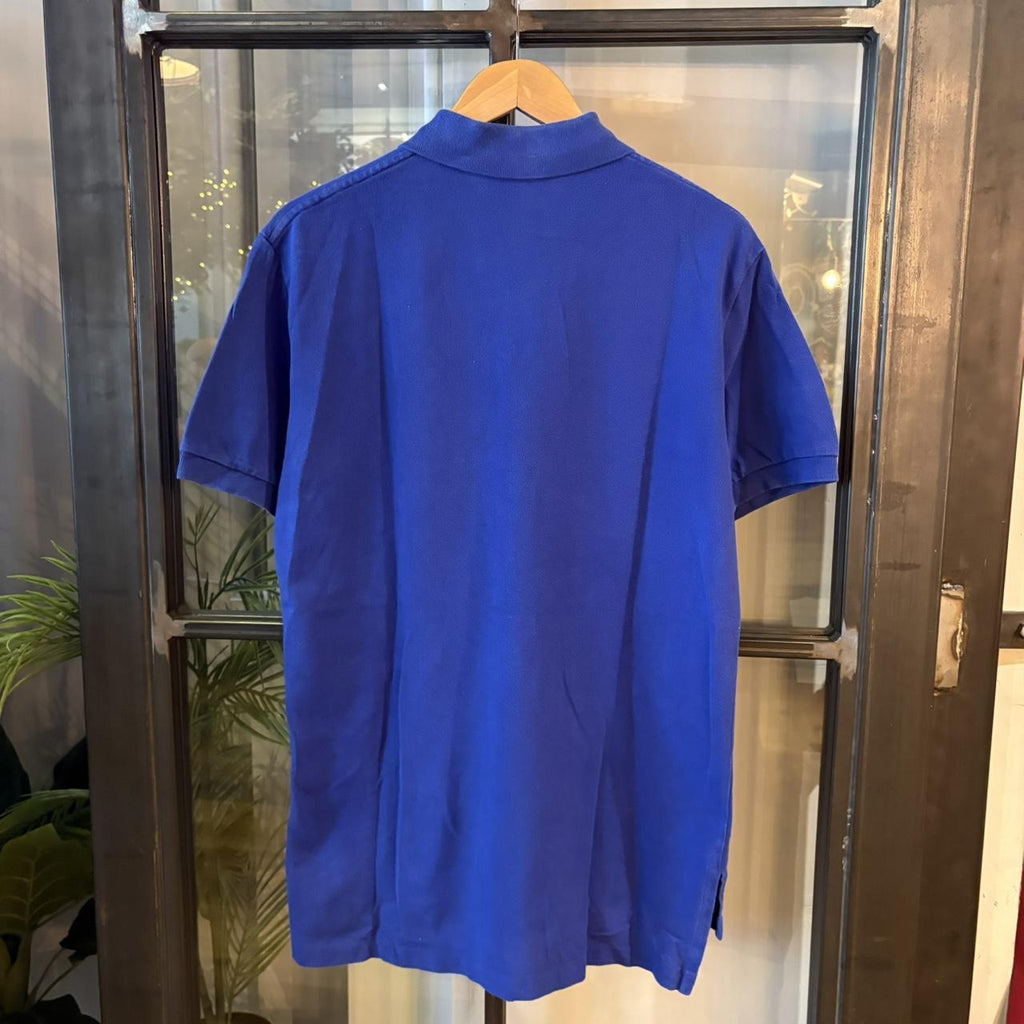 POL387F - Vintage Retro Ralph Lauren Plain Blue Polo Shirt Short Sleeve collared button up top  #Y2K #preppy #chiefkeef #oldmoney #ralphlauren