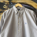 Vintage Ralph Lauren Polo Shirt Mens Large Grey Plain Preppy Pony Logo Collared Button Up Top Y2K 90s