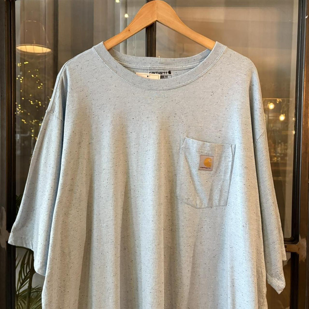 TEE496F - Vintage Retro Essential Light Blue Carhartt Pocket Top Tee T-shirt with embroidered patch logo #skater #workwear  #carhartt #y2k #graphic