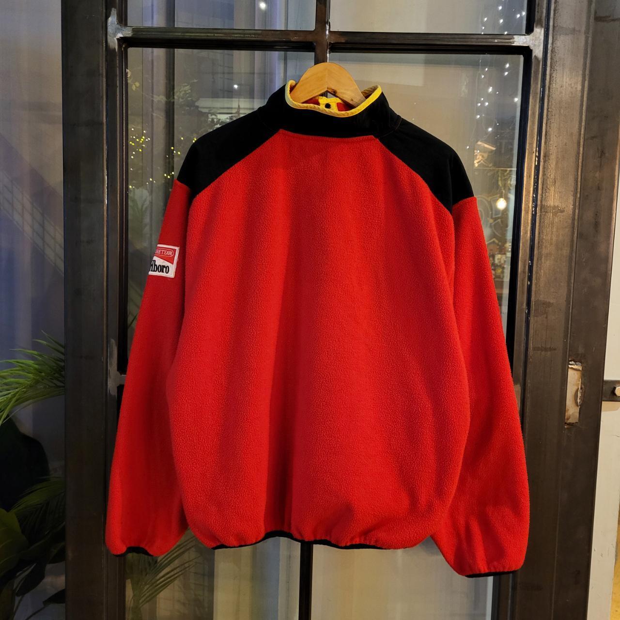 WDB052 - Vintage Retro Essential Marlboro Adventure Team Red Black 1/4 Button up Sweatshirt Fleece Jacket festival branded with spellout logo 90s Y2K style #fleece #adventureteam #festival #marlboro #cigarette