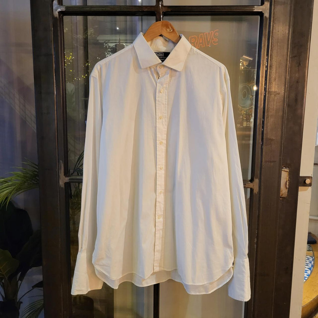 RLS081P - Vintage Ralph Lauren White Plain Shirt Short Sleeve collared button up top #Y2K #preppy #chiefkeef #golf #oldmoney