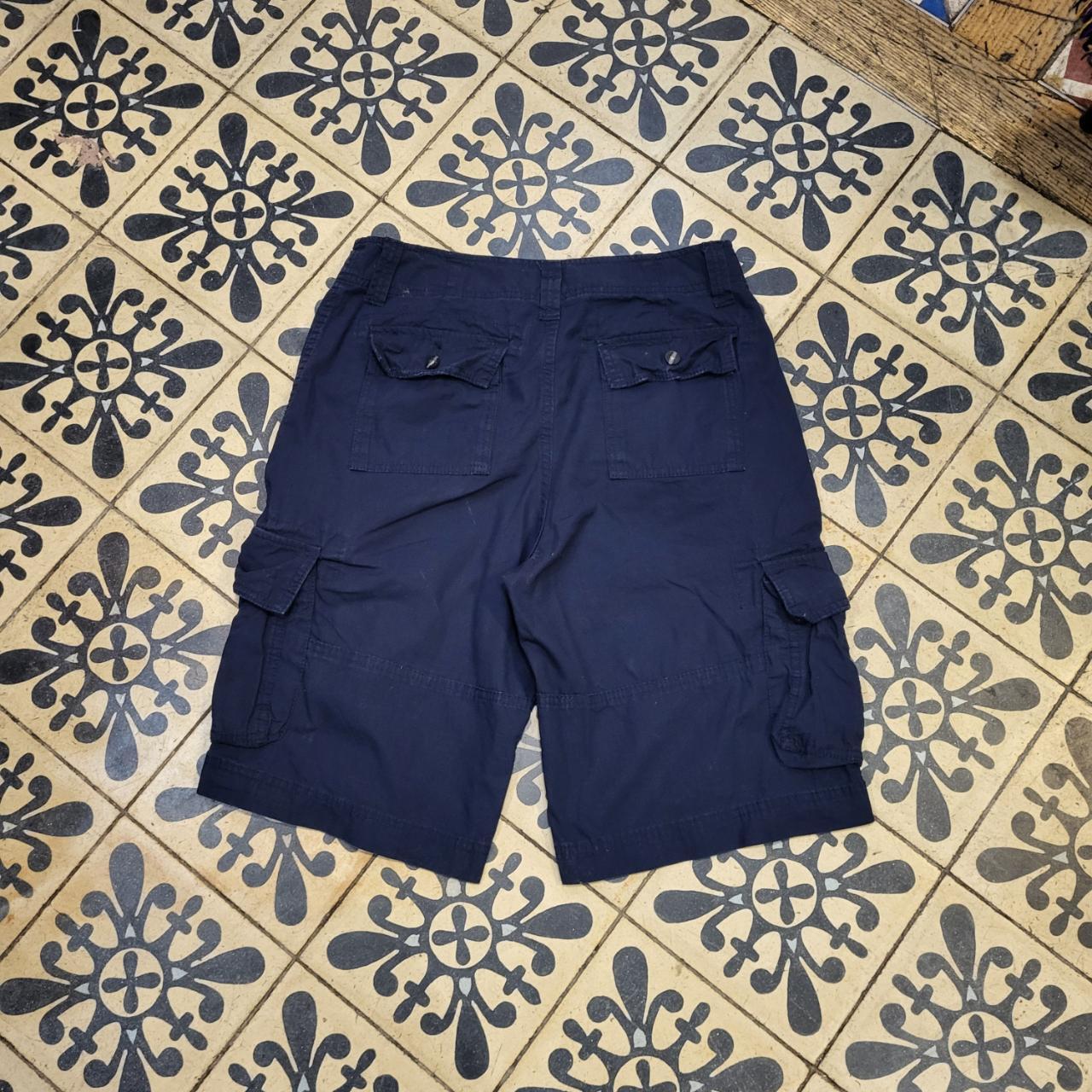JRT218 - Vintage Retro Mossimo Navy Oversized Baggy Ripstop Cargo Shorts Jorts with detailed embroidered Logo graphic carpenter workwear Old School Hip Hop skate grunge faded 90s Y2K style
