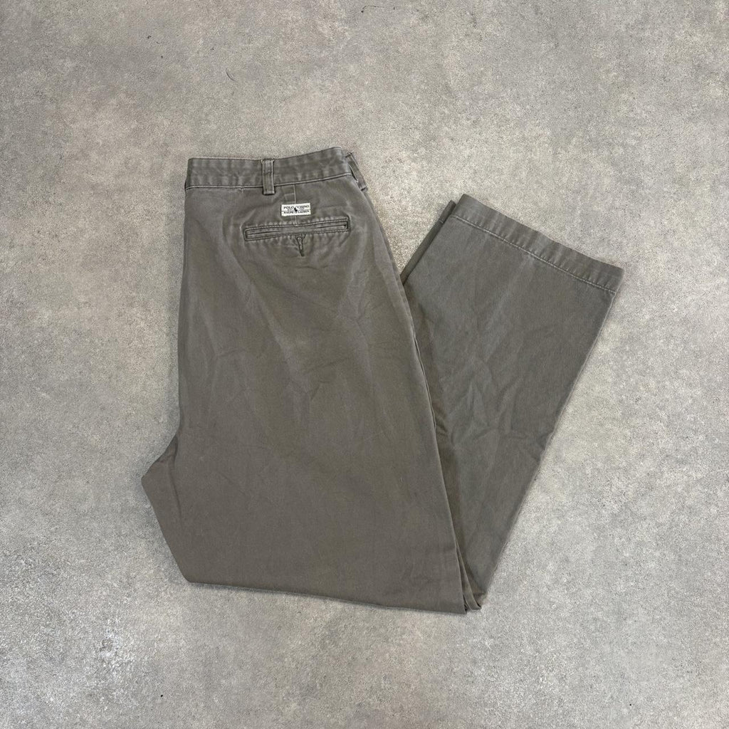 Vintage Polo Ralph Lauren Trousers Mens 35x30 Grey Double Pleated Chinos Preppy Old Money Ivy League Y2K 90s