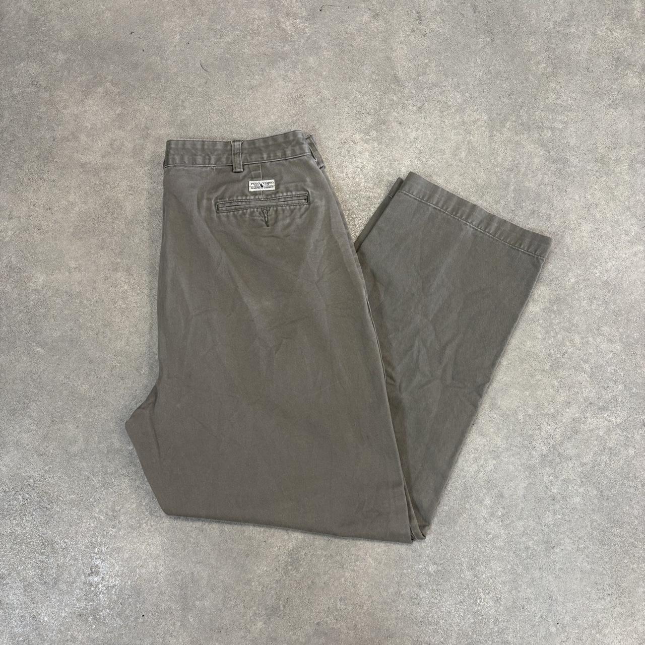 Vintage Polo Ralph Lauren Trousers Mens 35x30 Grey Double Pleated Chinos Preppy Old Money Ivy League Y2K 90s