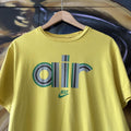 Vintage Nike Air T shirt Mens Small Yellow Stripe Block Spell Out Swoosh Graphic Print Joga Bonita Tee Top 90s Y2K 00s