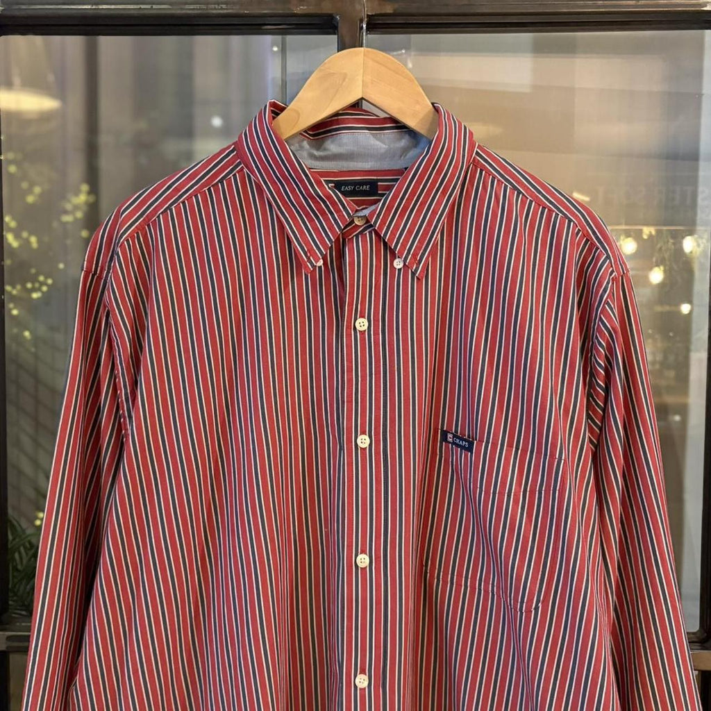 RLS206F - Vintage Ralph Lauren Chaps Red Striped Longsleeve collared button up polo shirt top #Y2K #preppy #chiefkeef #smartcasual #oldmoney