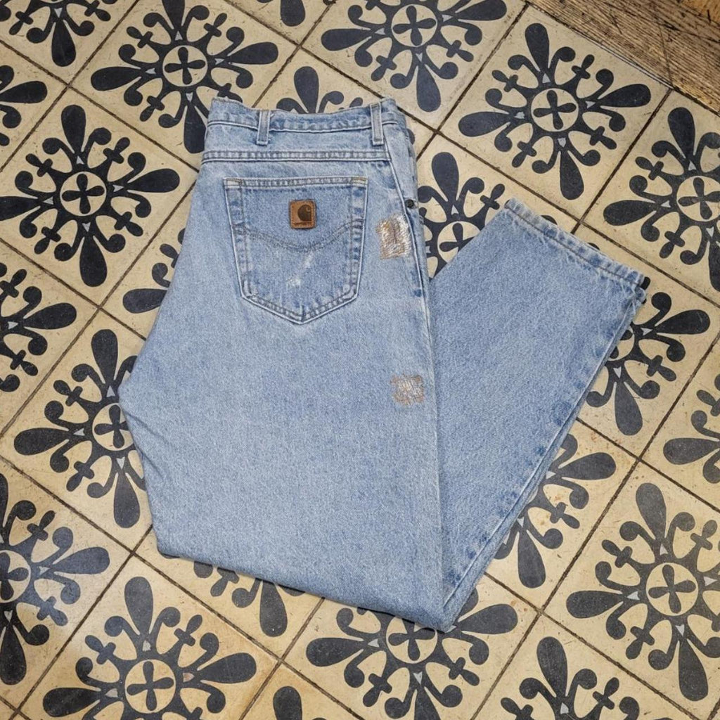 JNS1013BR - Vintage retro essential  Carhartt Straight Leg Blue Wash Denim Jeans Trousers pants #denim #skater #denimjeans #y2k #carhartt
