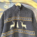BR2701DH-U - Vintage retro essential Old Navy Blue 1/4 quarter zip up outdoor pattern deer sweatshirt  fleece jacket #pullover #outdoor #hike #deer #climbing