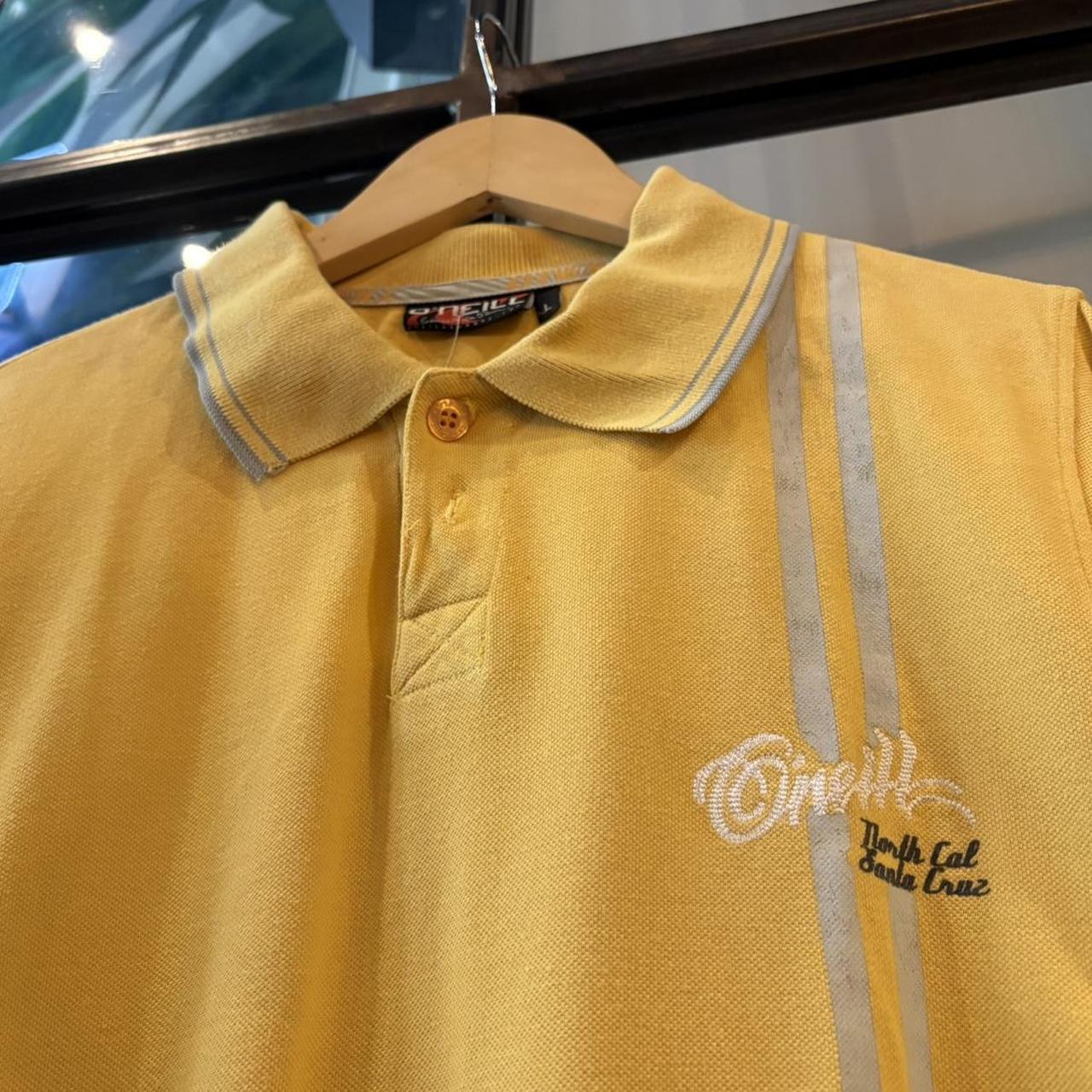 Vintage O’Neill Polo Shirt Mens Large Bright Yellow Stripe Surf Skate Collar Top Tee Y2K 90s 2000s