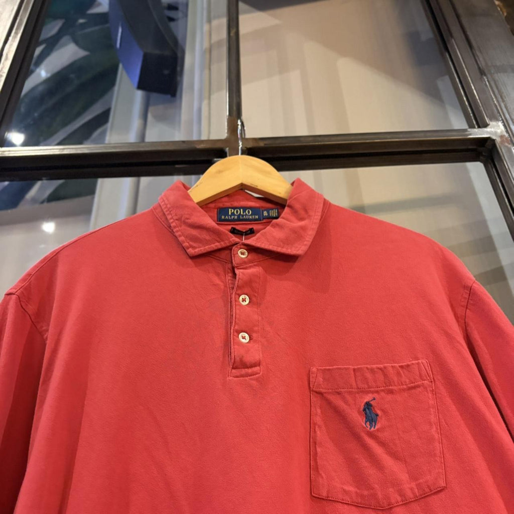 BR1912AH-F - Vintage Retro Ralph Lauren Plain Red Pocket Polo Shirt Short Sleeve collared button up top  #Y2K #preppy #chiefkeef #oldmoney #ralphlauren
