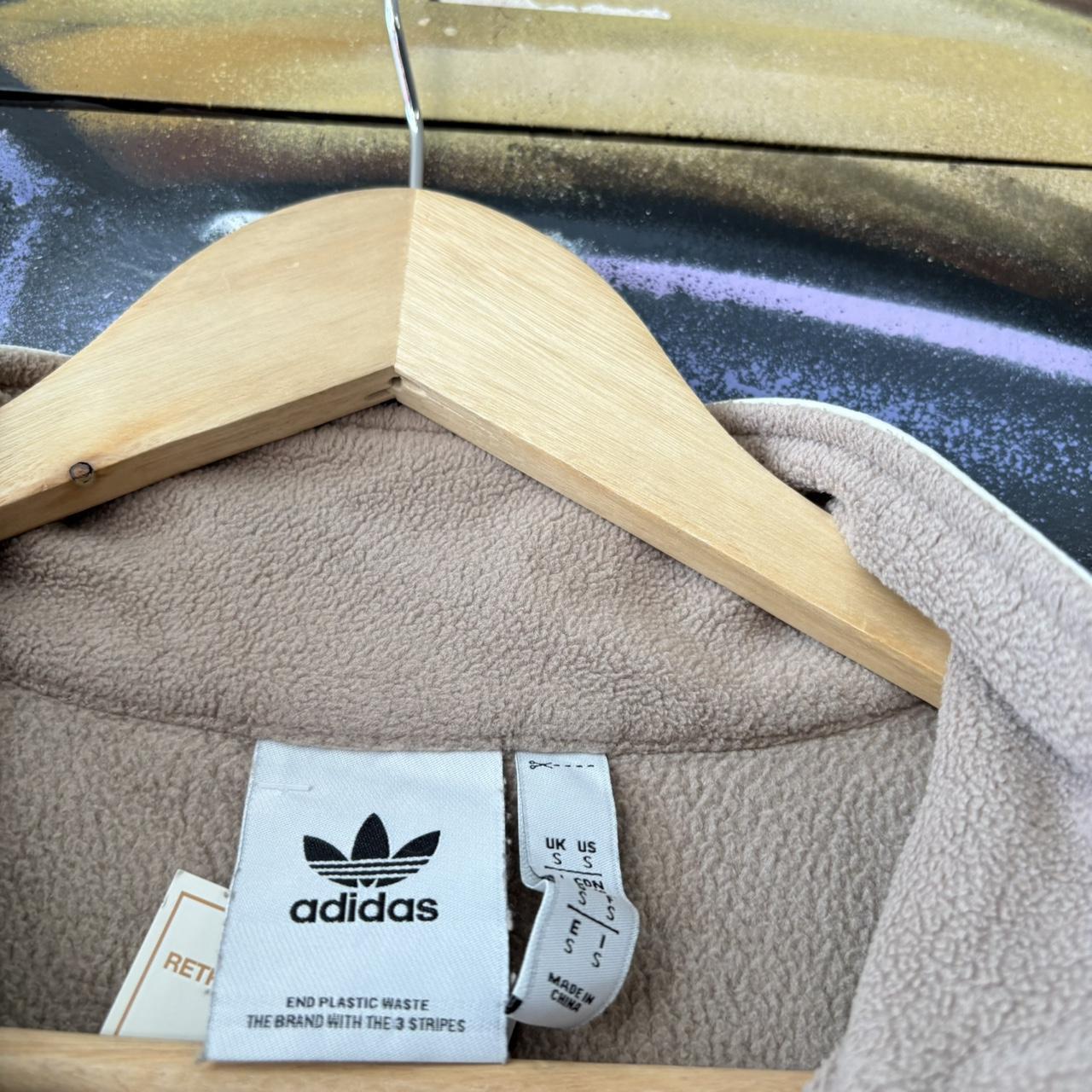 Vintage Adidas Originals Fleece Pullover Sweatshirt Mens Small Beige Cream Snap 1/4 Zip Jumper 90s Y2K