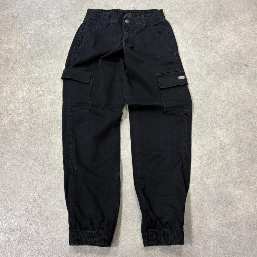 BR1011BO-U - Vintage retro essential Black Dickies Cargo Trousers pants casual workwear with elasticated waistband #skater #utility #workwear #straightleg #dickies