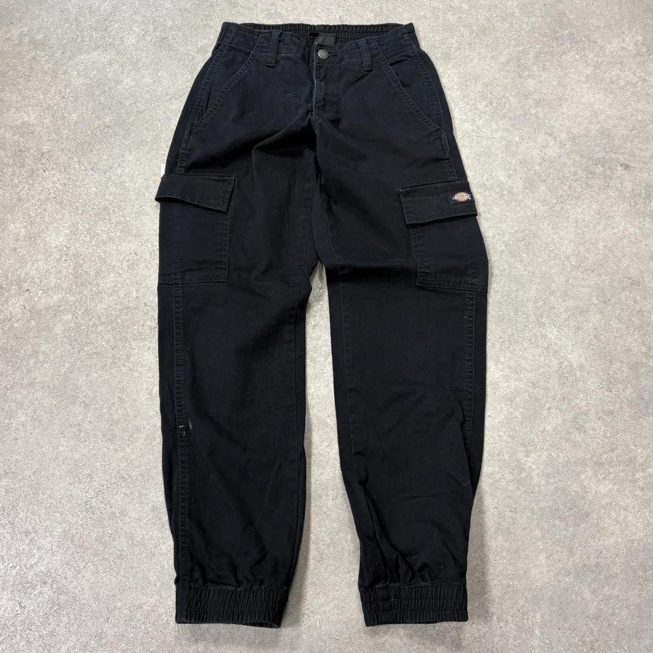 BR1011BO-U - Vintage retro essential Black Dickies Cargo Trousers pants casual workwear with elasticated waistband #skater #utility #workwear #straightleg #dickies