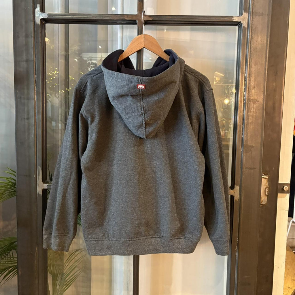 042565F - Vintage Retro Essential Dark Grey Ecko Unltd. Full Zip Up Sweatshirt Hoodie with small chest embroidered logo #90s #sportswear #essential #ecko #y2k