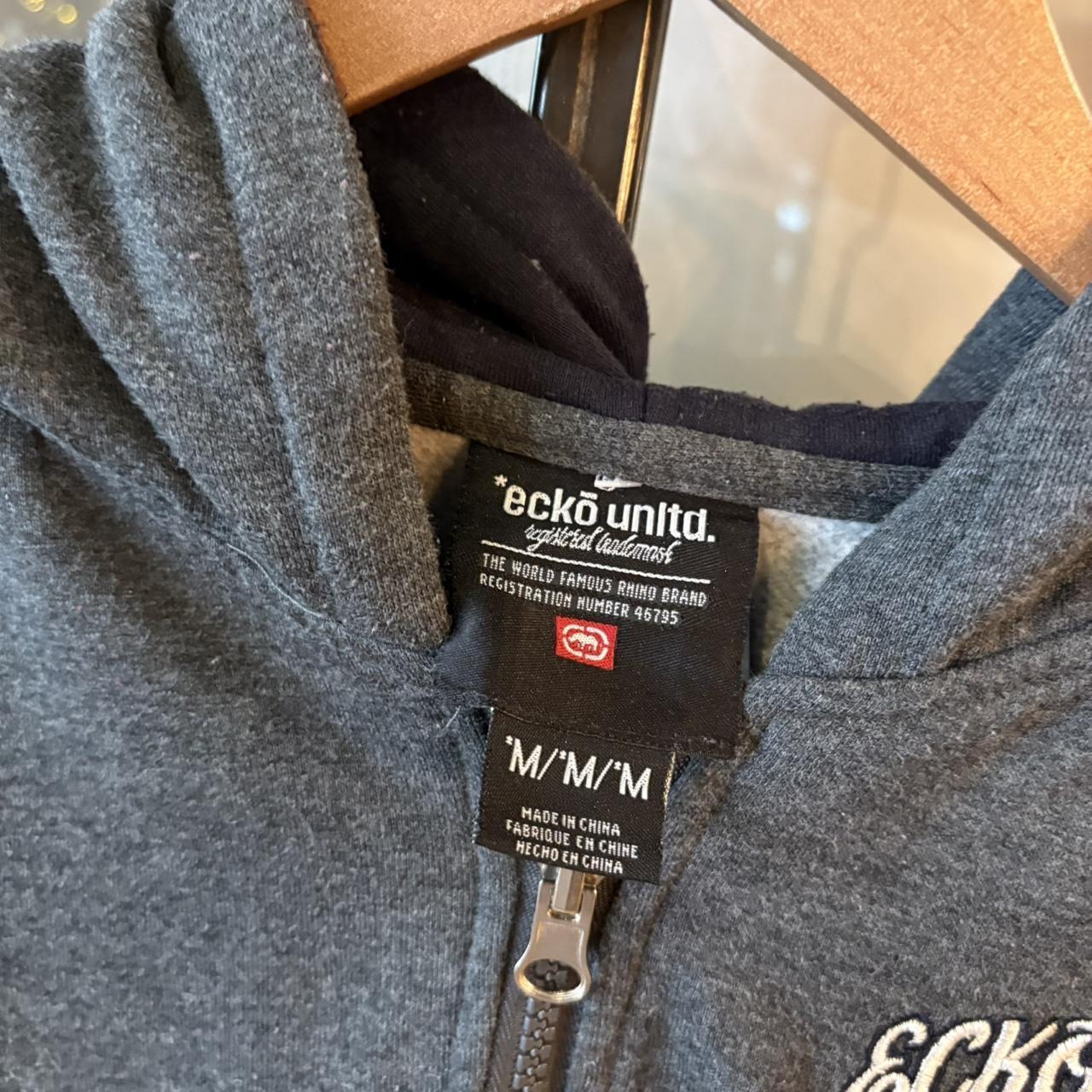 042565F - Vintage Retro Essential Dark Grey Ecko Unltd. Full Zip Up Sweatshirt Hoodie with small chest embroidered logo #90s #sportswear #essential #ecko #y2k