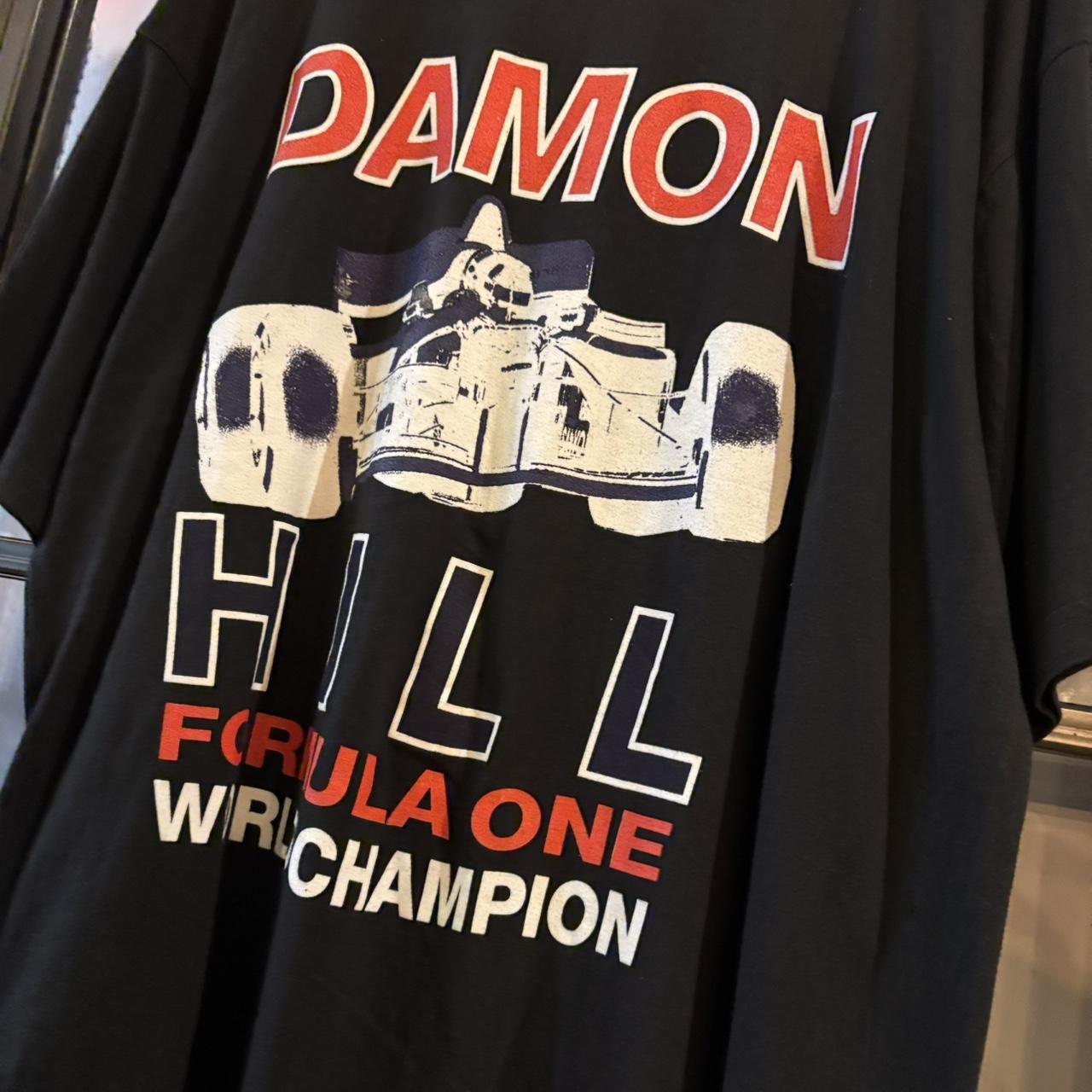 TEE623F - Vintage Retro Essential F1 Damon Hill Number 1 Racing with racing car Graphic Print Black Top Tee T-shirt #car #racing #top #f1 #racer
