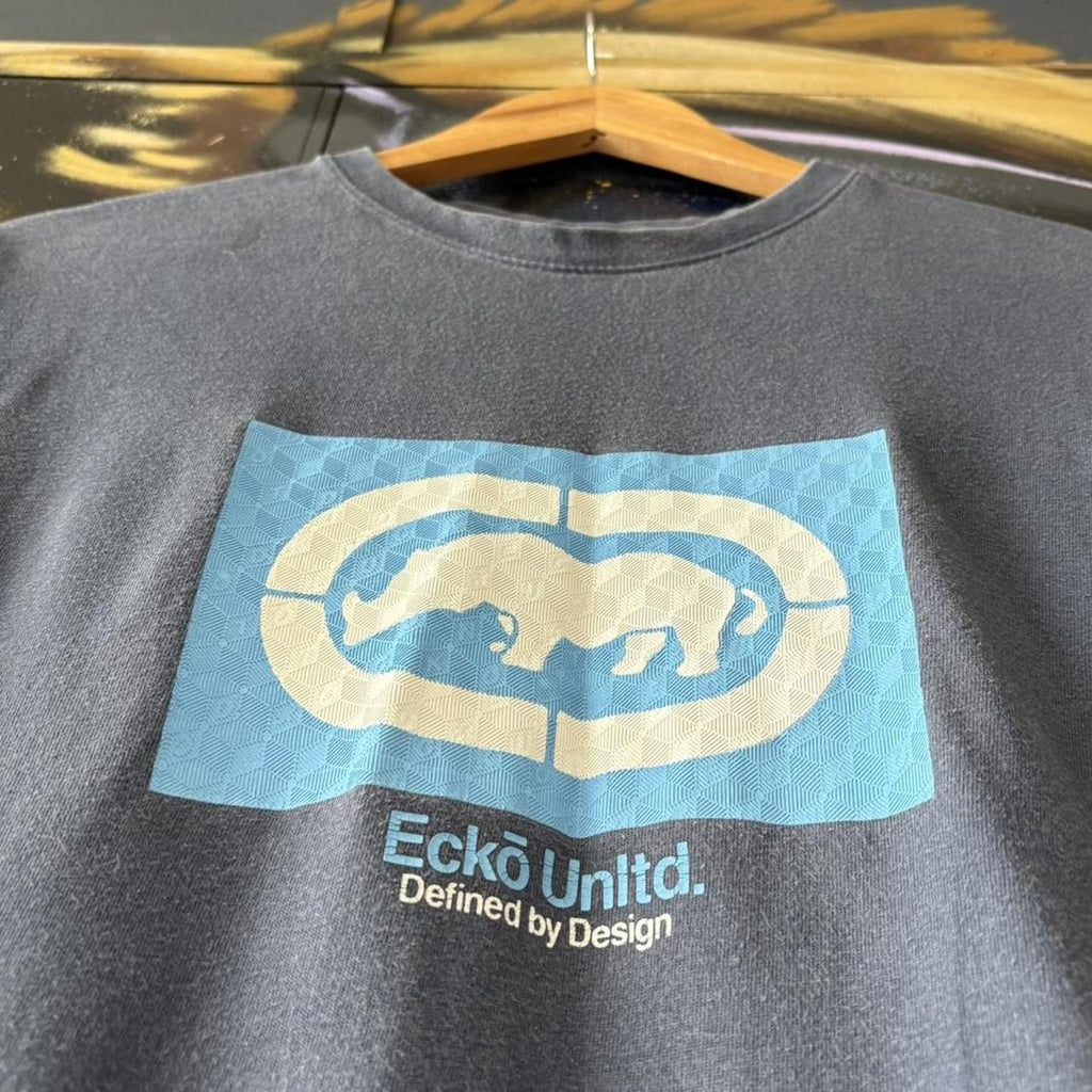 Vintage Ecko Unlimited T Shirt Tee Mens Large Blue Spellout Logo Graphic Skate Top Hip Hop 90s Y2K