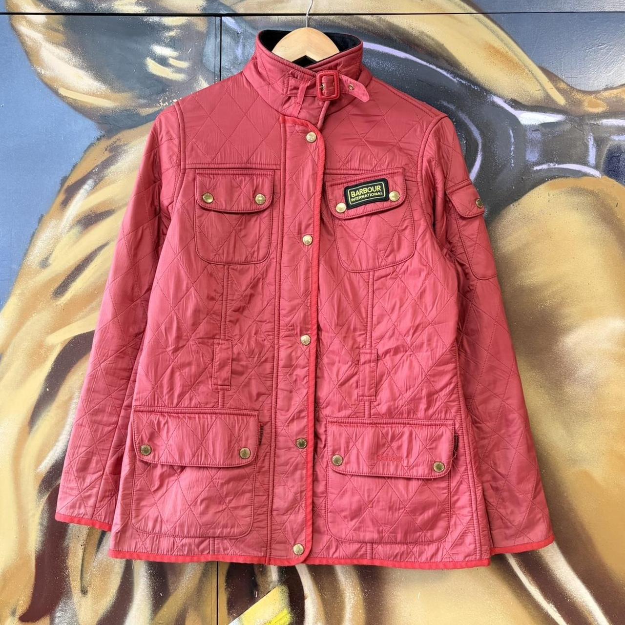 ADN0101CF-U - Vintage Retro Essential Red Barbour Full zip and button up quilted down padded lined jacket coat #british #oldmoney #quilted #outdoor #barbour