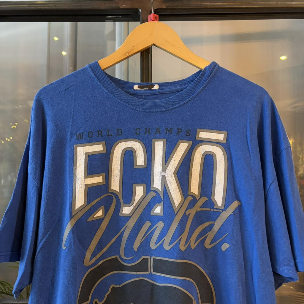BR2409L-P - Vintage Retro Essential Blue Ecko Unltd. Spell out and Rhino Logo Graphic Print Top Tee T-shirt #90s #graphic #top #essential #ecko
