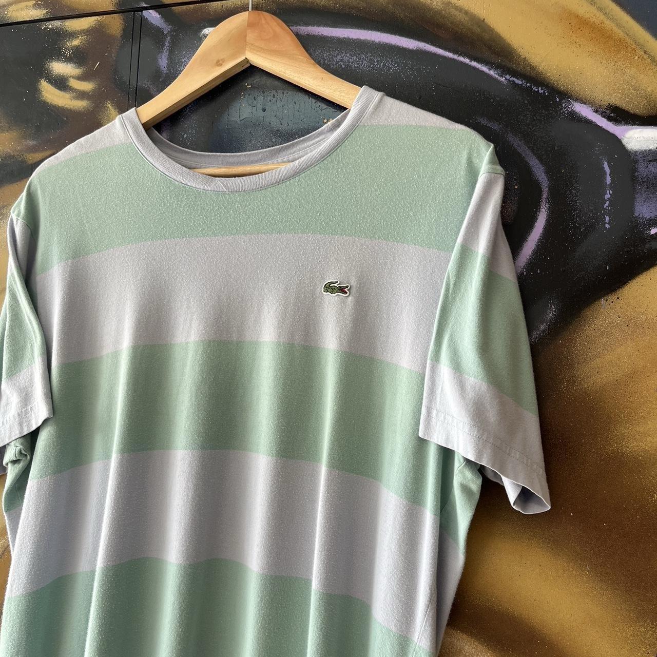 Lacoste Green and Grey Striped Tee