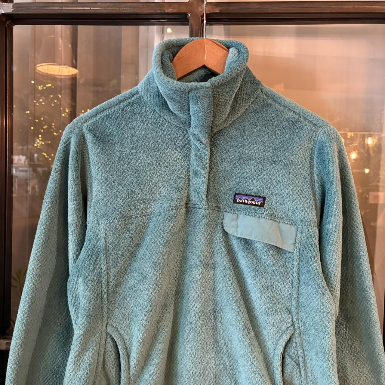 0325C55F - Vintage retro essential Turquoise Patagonia Fluffy 1/4 quarter button up outdoor sweatshirt fleece jacket #patagonia #outdoor #expedition #hike #climbing