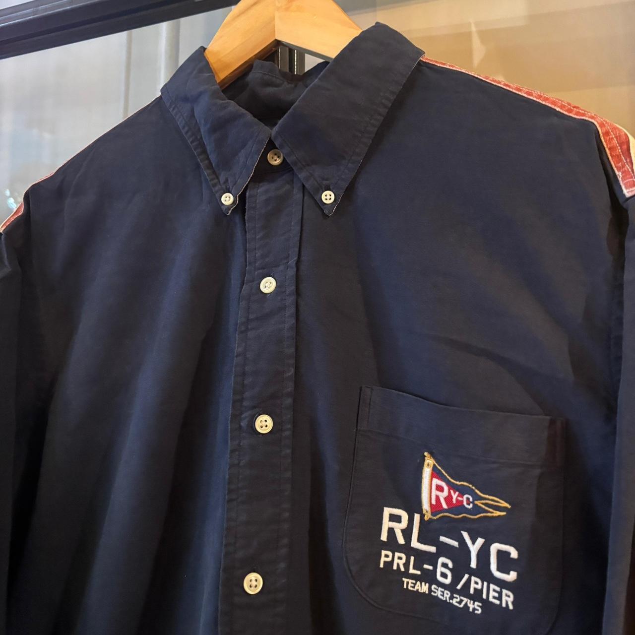 RLS231-F - Vintage Ralph Lauren Yacht Club Navy Longsleeve collared button up shirt top #Y2K #preppy #chiefkeef #smartcasual #oldmoney