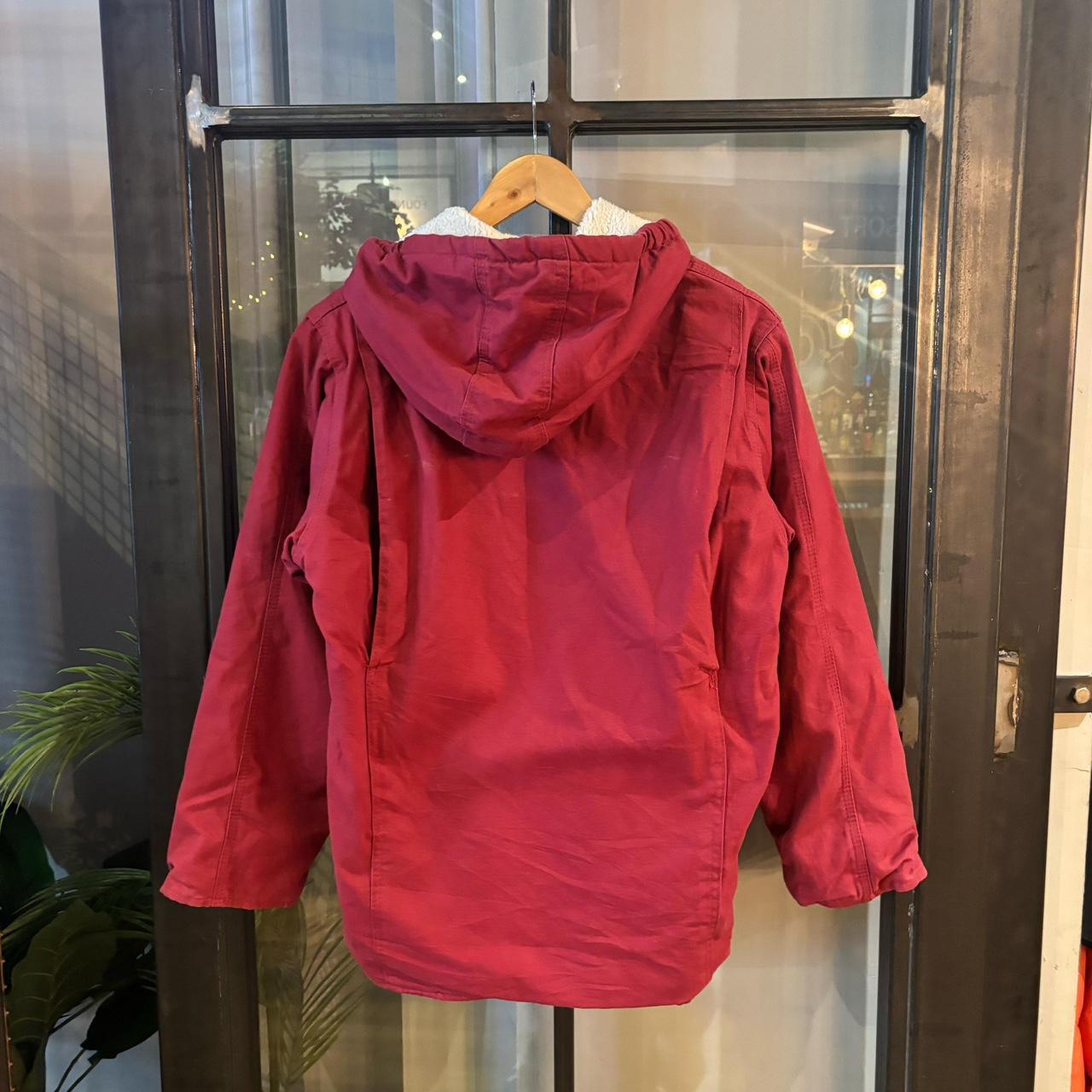 0125B38P - Vintage Retro Essential Red Active Style Jacket Full Zip Hooded Workwear Canvas Sherpa lined Jacket #workwear #utility #activejacket