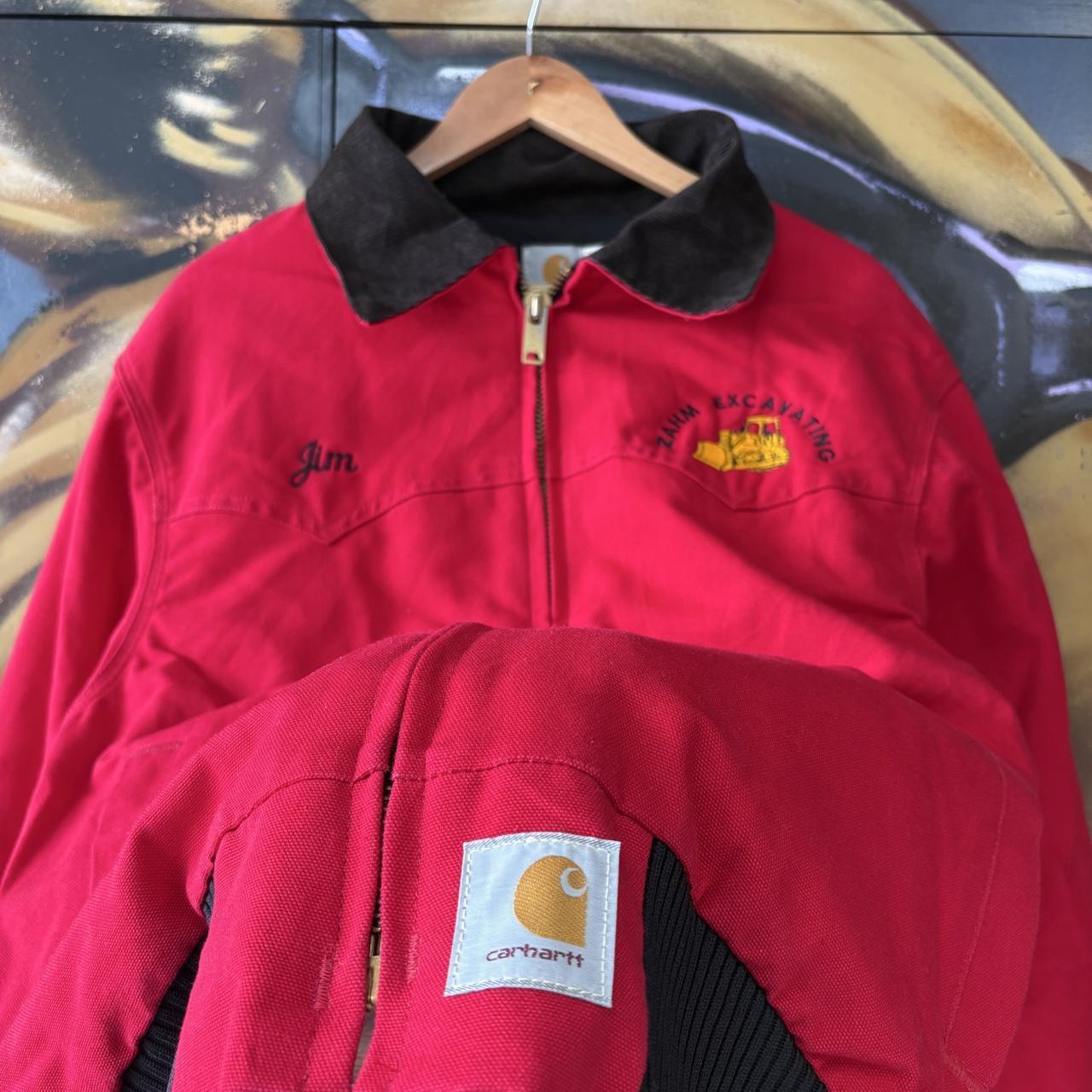 Vintage Carhartt Jacket Mens XL Red Santa Fe Full Zip Corduroy Collar Canvas Heavyweight Carhartt Style Coat 90s Y2K