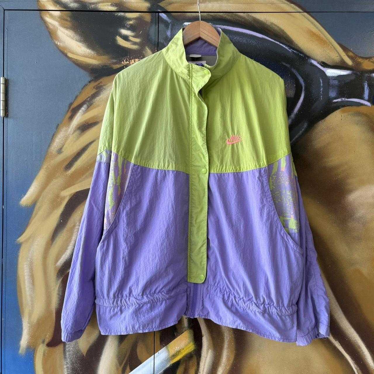 Vintage Nike Track Jacket Mens Large Multi Colour Green Purple Festival Funky Crazy Pattern Zip 90s
