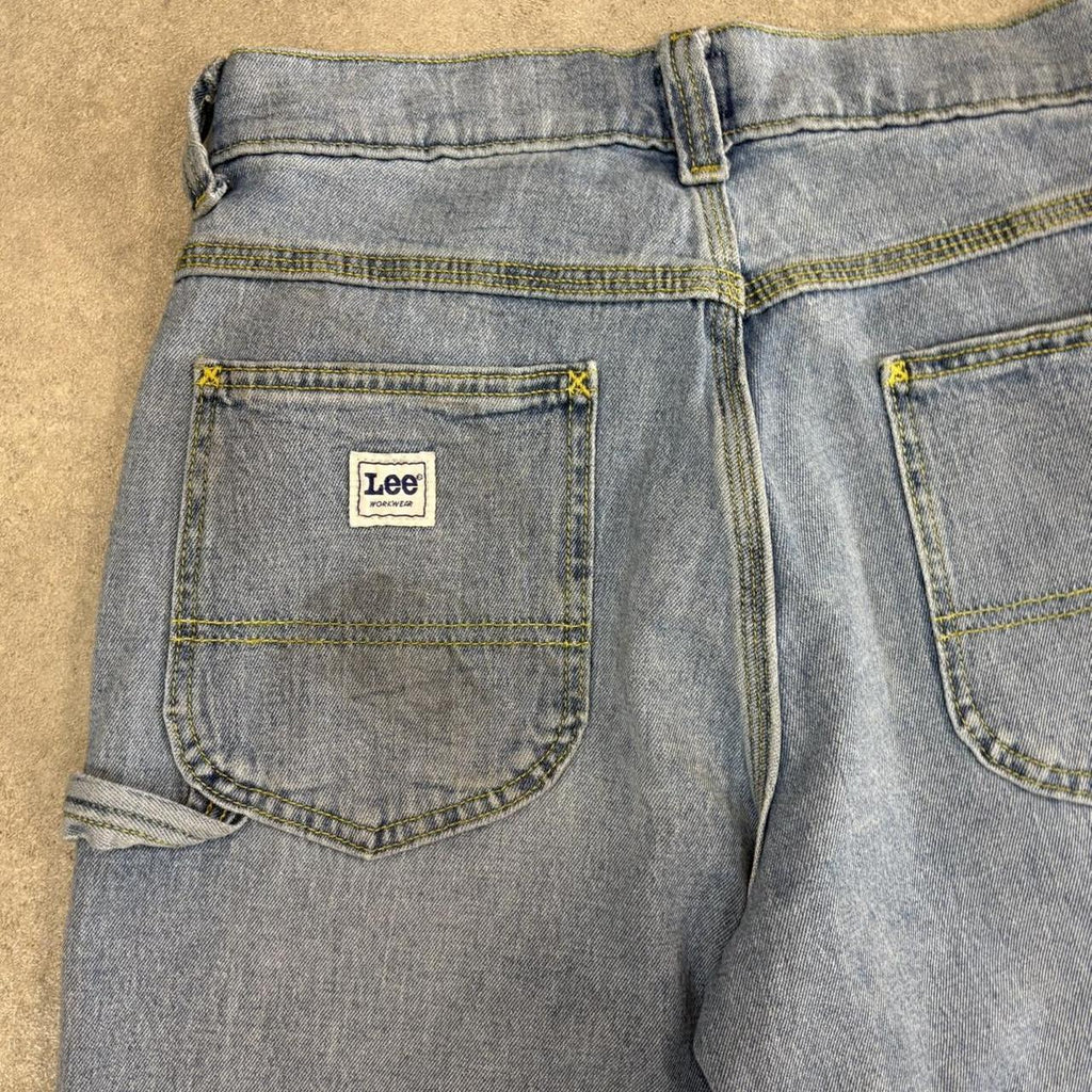 Vintage Light Blue Wash Lee Jorts Mens 29” Baggy Wide Leg Skate Surf Denim Jean Shorts Hip Hop Streetwear Y2K