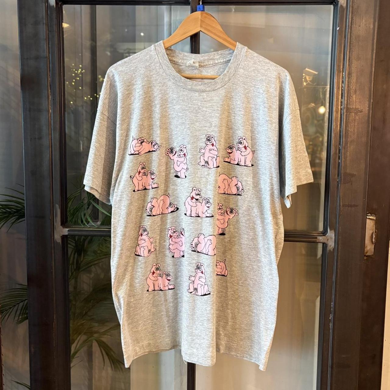 Vintage Essential Grey Pigs Sex Positions Funny Graphic Print Top Tee T-shirt fashion victim #90s #graphic #top #pigs #y2k