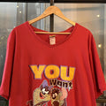 TEE638F - Vintage Retro Essential Red Looney Tunes Taz and Tasmanian She-Devil 'You want me, take a number' Graphic Print V-Neck Top Tee T-shirt #90s #graphic #taz #looneytunes #basic