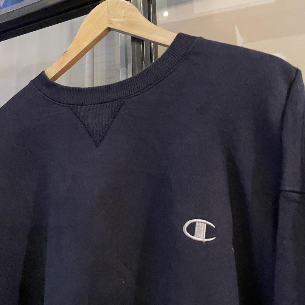 SWT434 - Vintage Retro Essential Navy Champion Crewneck Jumper Sweatshirt with small chest embroidered logo #90s #sportswear #essential #champion #y2k