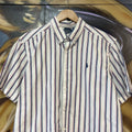 BR1912YK-U - Vintage Ralph Lauren White and Blue Striped Short Sleeve collared button up polo shirt top #Y2K #preppy #chiefkeef #smartcasual #oldmoney