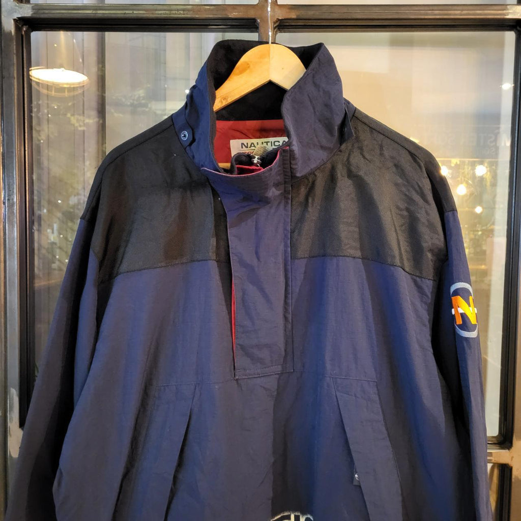 WDB023 - Vintage Retro Essential Nautica Competition Navy Black Windbreaker 1/4 quarter zip zip up Jacket