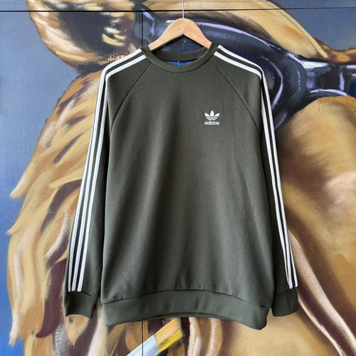 Adidas Originals Sweatshirt Mens Medium Essential 3 Stripes Panel Jumper Top 90s Y2K 00s