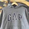 Vintage GAP Athletic Hoodie Sweatshirt Top Womens M Grey Spell Out Logo Pullover 90s Y2K Preppy