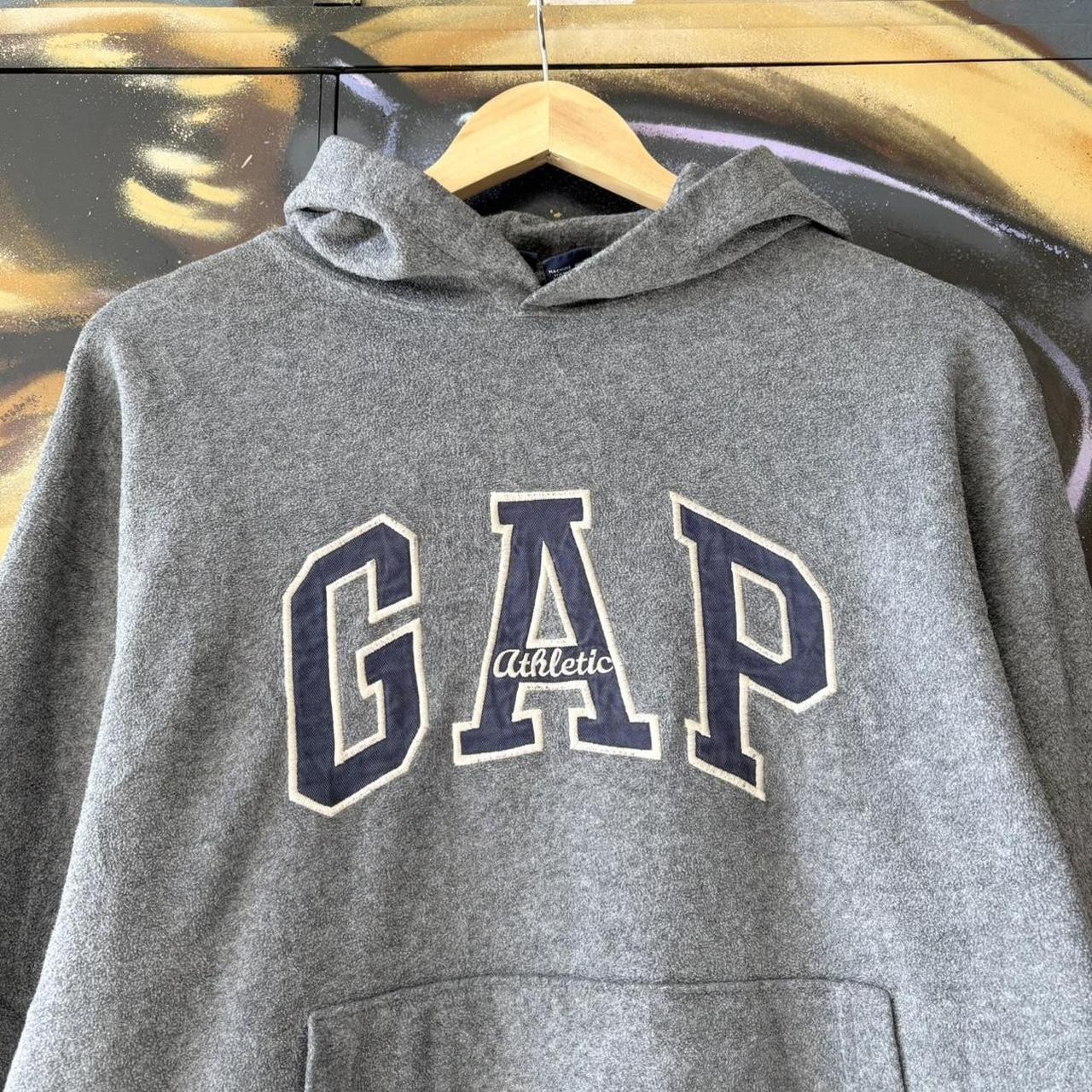 Vintage GAP Athletic Hoodie Sweatshirt Top Womens M Grey Spell Out Logo Pullover 90s Y2K Preppy