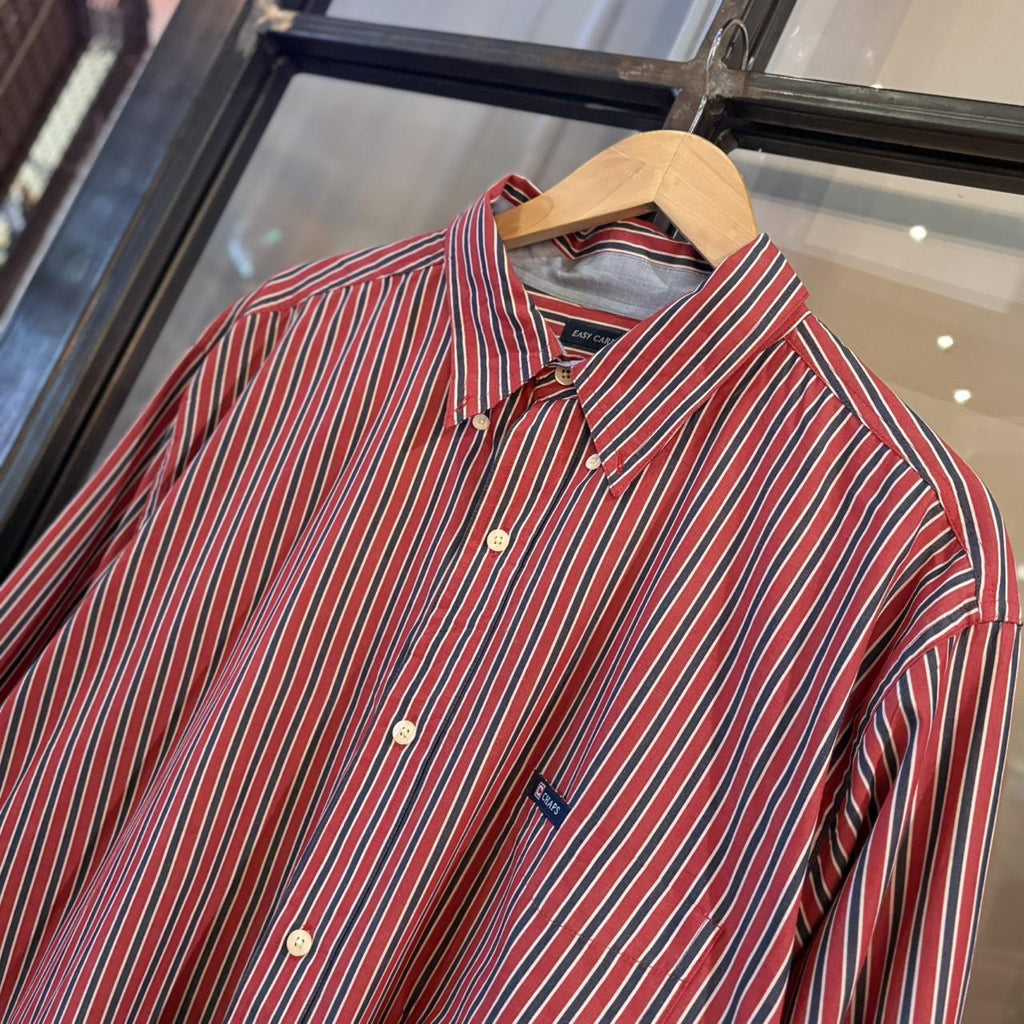 RLS206F - Vintage Ralph Lauren Chaps Red Striped Longsleeve collared button up polo shirt top #Y2K #preppy #chiefkeef #smartcasual #oldmoney