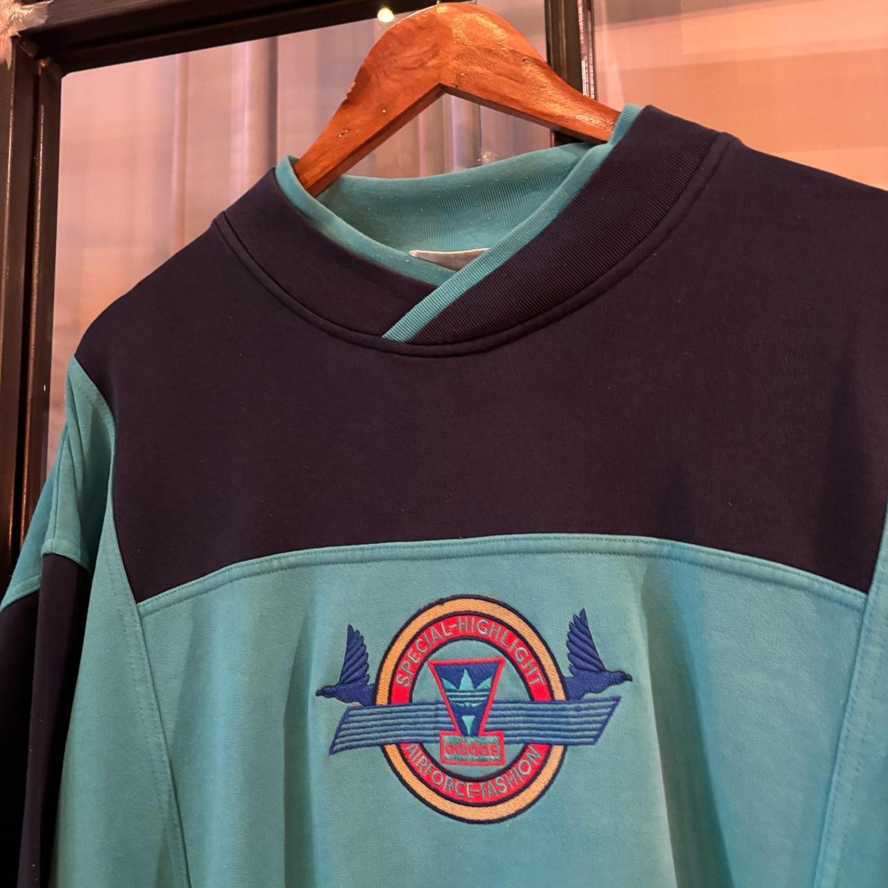 0125C04P - Vintage Retro Essential Turquiose Adidas Special Highlight Airforce Fashion Crewneck Jumper Sweatshirt with embroidered logo #90s #sportswear #airforce #y2k #adidas
