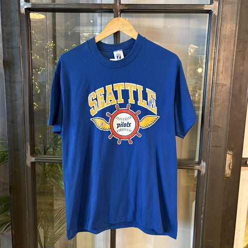 0425A61F - Vintage Retro Essential Blue Seattle Pilots MLB Baseball 90s Logo 7 Tag Single Stitch Top Tee T-shirt #90s #graphic #mlb #baseball #seattle